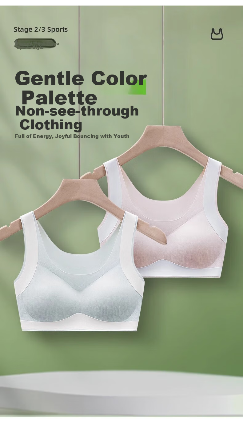 GUJIN 2-Pack Girls' Bra, Spring And Summer Seamless, for Middle And High School Students in Puberty, Underwire Bra, Posture-Correcting, Shock-Absorbing, Thin Sports Bra, L 14