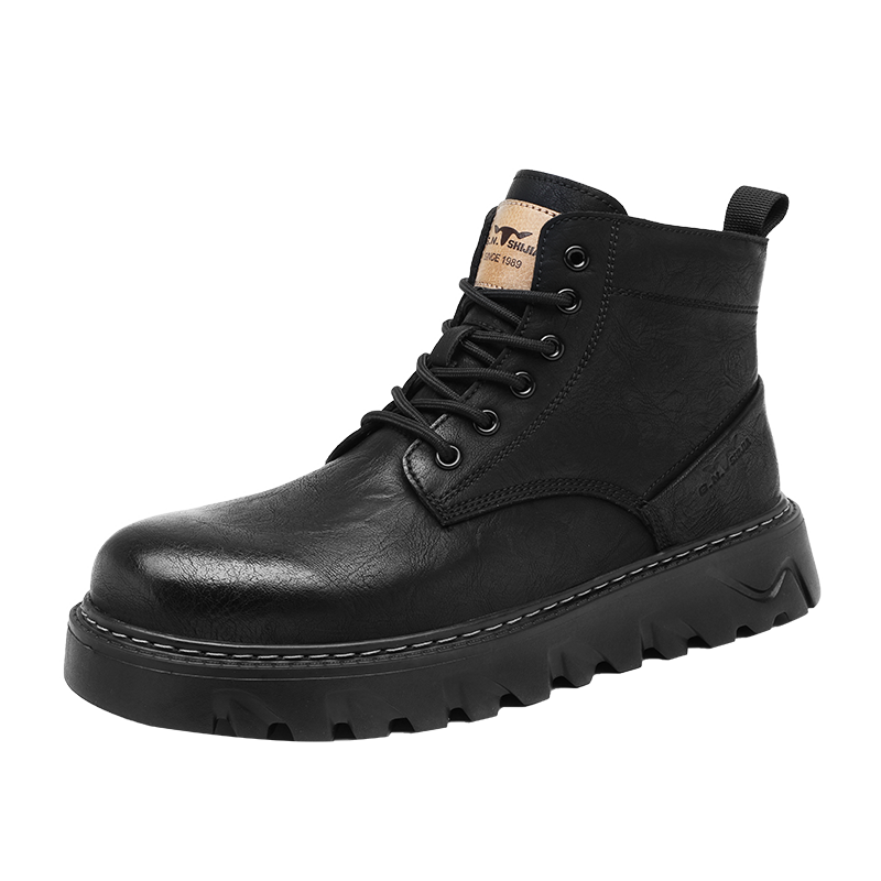 G.N.Shi Jia Men's Autumn Winter New Retro British Style Martin Boots Trendy Versatile Men's Work Boots Outdoor Motorcycle Leather Boots