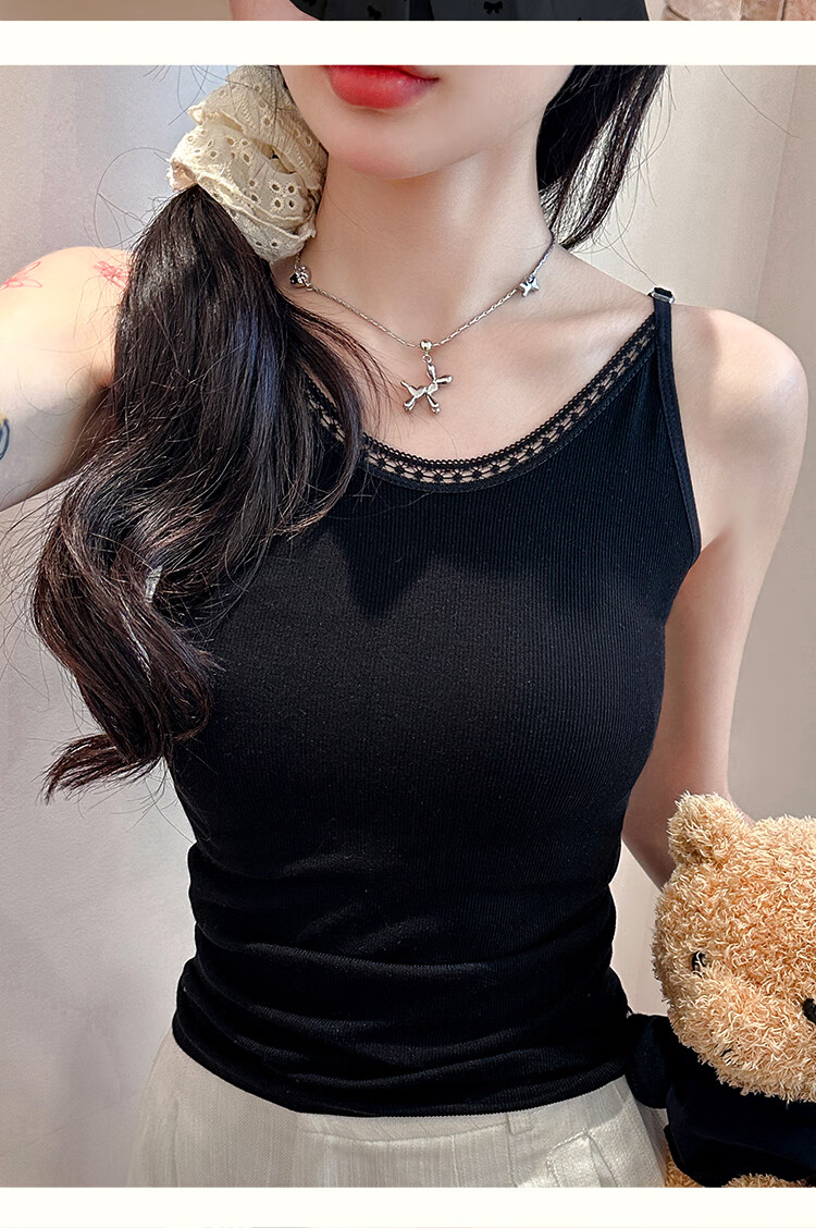 LangSha Women's Slim Fit Lace Trim Sleeveless Tank Top Sexy Outerwear Innerwear 9