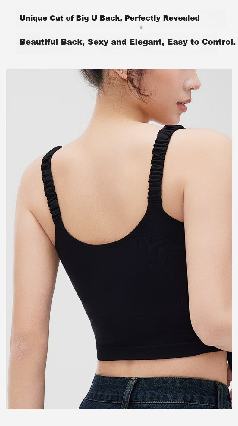 Quxianzhuyi Women's Camisole Tank Top with Built-In Bra Cups, Minimalist Black, Size S 16