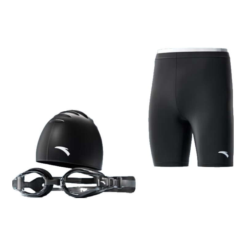 ANTA Men's Swim Trunks, Goggles, and Swim Cap Three-Piece Set, Quick-Dry Swimwear for Men, Hot Spring Travel, Fashionable Swimming Gear