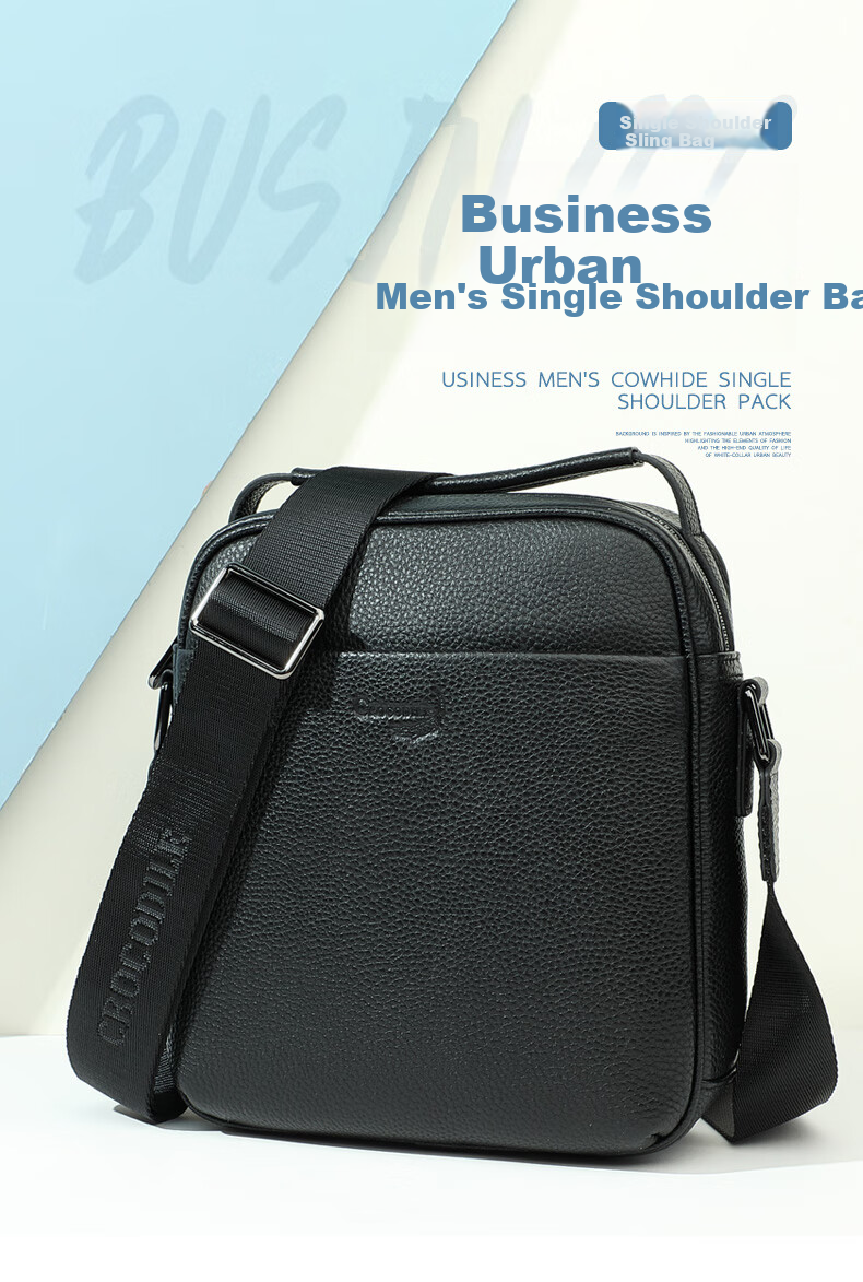 CROCODILE Top-Grain Leather Men's Casual Shoulder Bag, Fashionable Versatile Youth Crossbody Bag T1167 Gift for Boyfriend 1