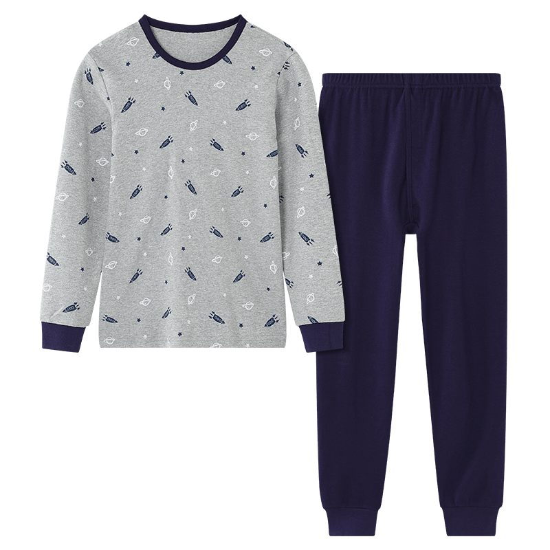 Hodo Children's Pure Cotton Underwear Set, Boys And Girls Autumn Clothes And Pants, Pajamas, Cotton Sweater Set, M1241, Flax Gray, Size 160