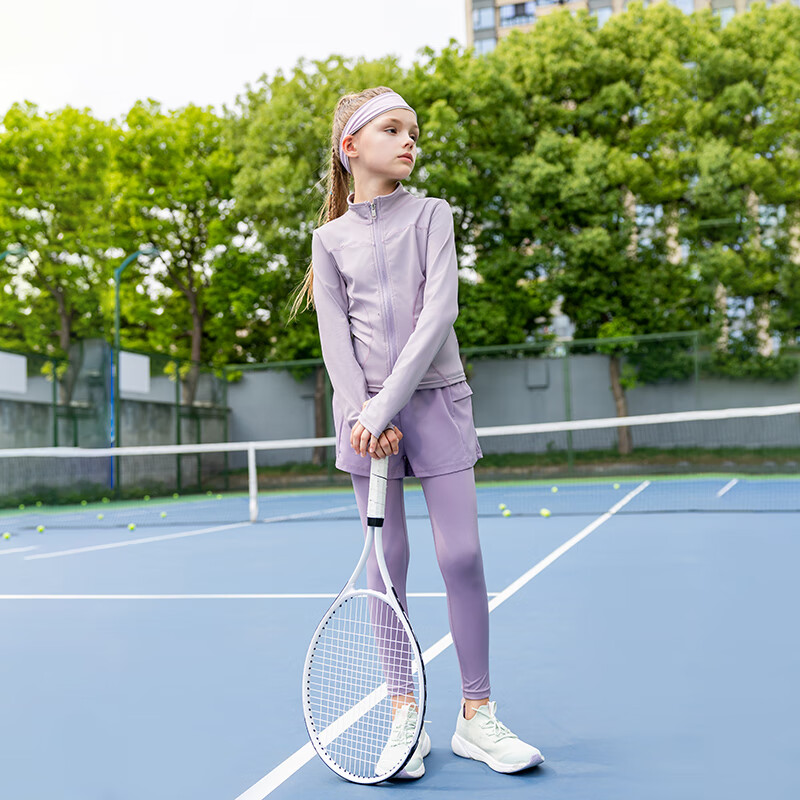 Qidong Light Oxygen Clothing Girls Summer High Elastic Sports Training Jacket Spring Autumn Set Yoga Suit Light Purple 120