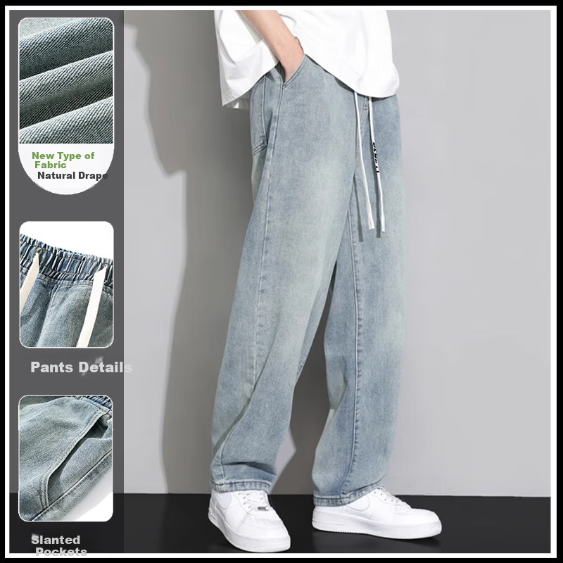 Джинсы Dingfengbaoluo Vintage Washed Jeans для мужчин, с вышивкой, свободные, широкие, прямые, повседневные, DFS819, черные, 3XL