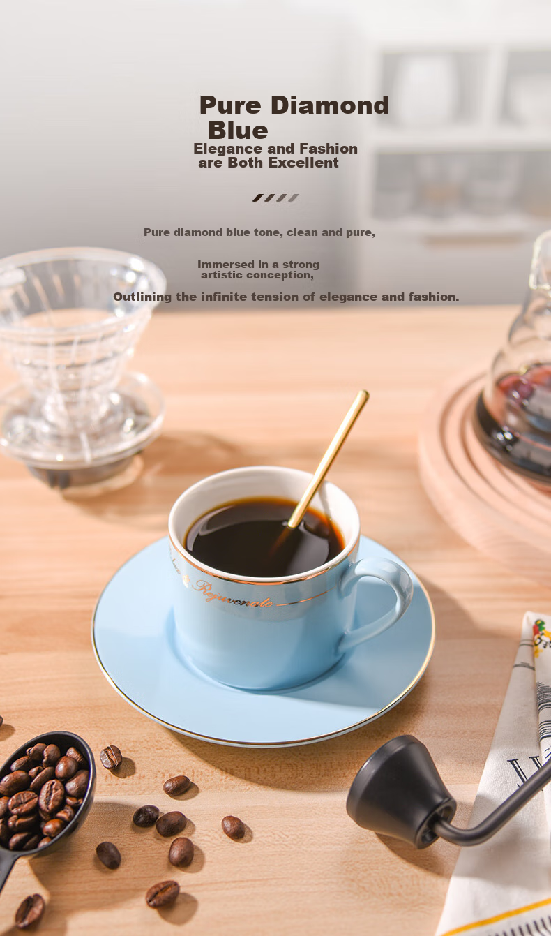 CLITON Bone China Ceramic Coffee Cup and Saucer Set of 2 High-End Couple Mugs Wedding Gift Box Set 3