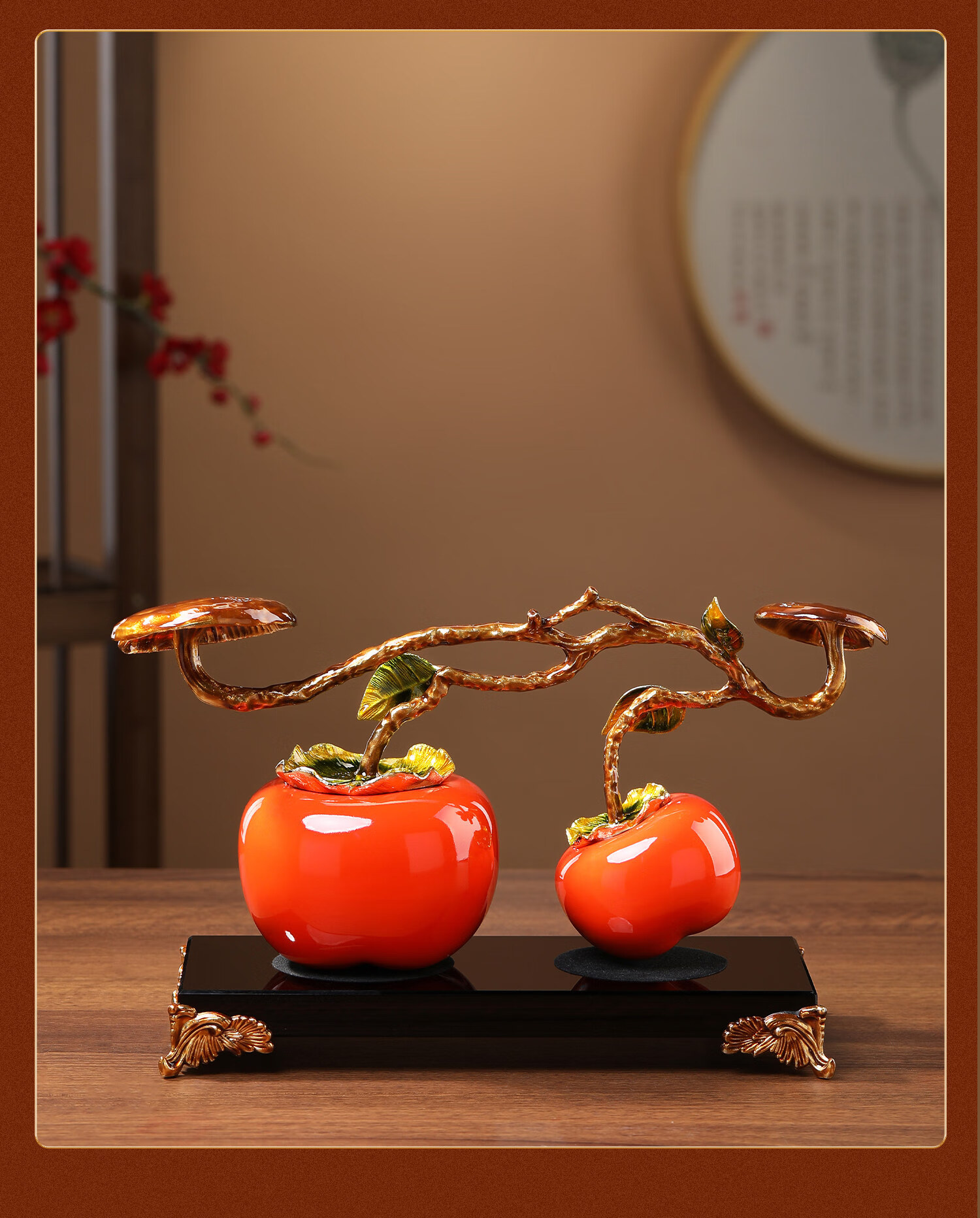 Heshengtang Persimmon Figurine New Chinese Style Light Luxury Enamel Color Housewarming Gift Opening Decoration for Living Room Entrance 6