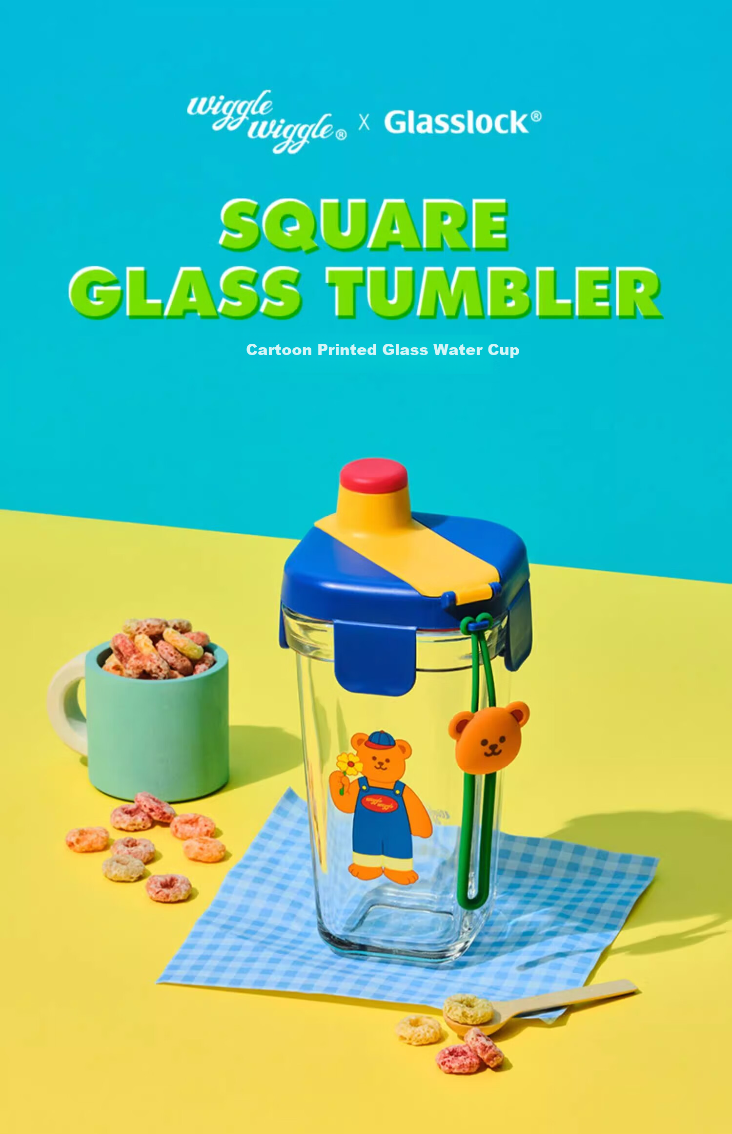 GLASSLOCK Glass Cup, Stylish Water Bottle, Cute Breakfast Oatmeal Milk Cup, Co-Branded with Wigglewiggle, 450ml 2