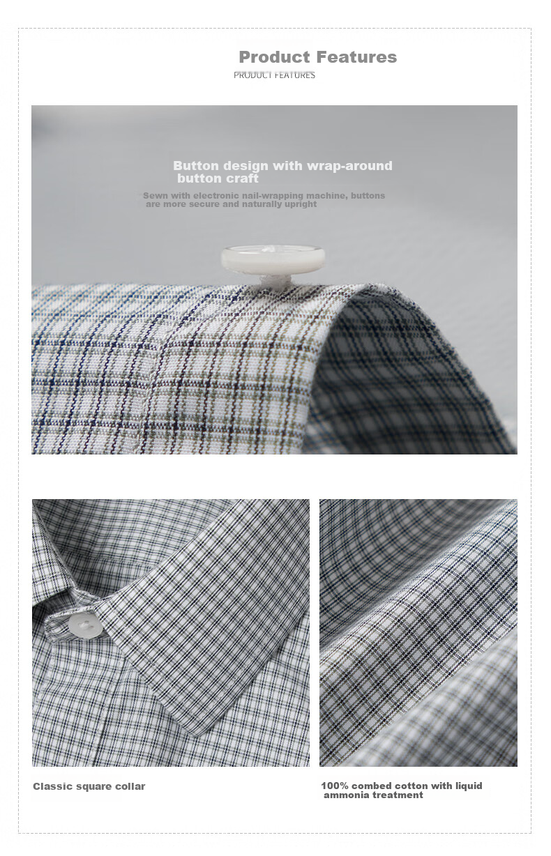 BLACKMONDAY Pure Cotton Plaid Shirt for Men, Short-Sleeved Thin Style, All-Cotton Liquid Ammonia Wrinkle-Resistant No-Iron Formal Business Casual Shirt 13