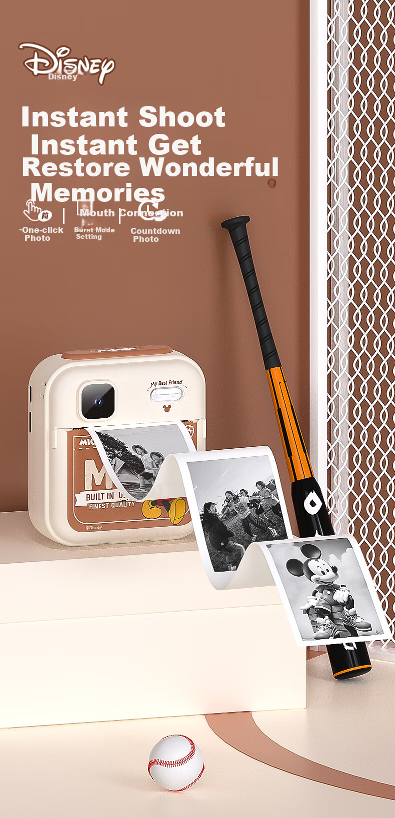 Disney Colorful Instant Camera for Children, Print Directly, Photo Toy, Birthday Gift for Boys And Girls, PC02 Minnie 3