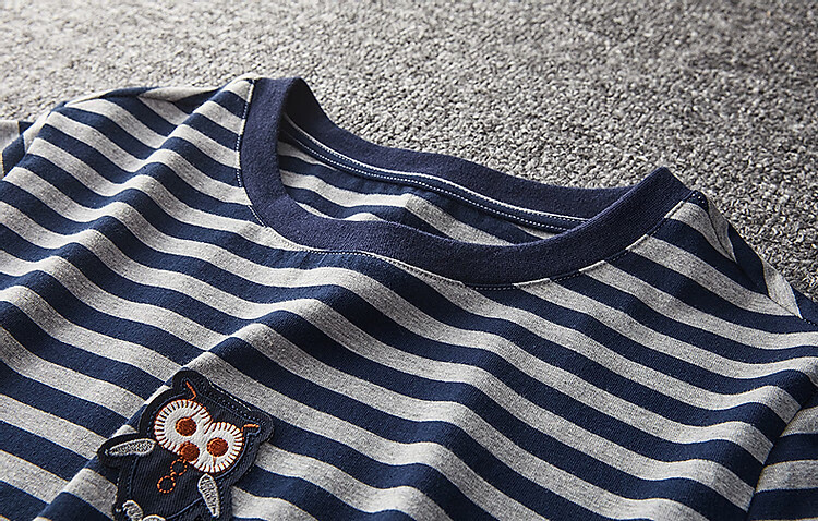 Demna【Striped Liberal】Spring and Autumn Loose Contrast Color Long Sleeve T-shirt Women Cute Patch Embroidery Concealed Flesh Women's T-shirt 9
