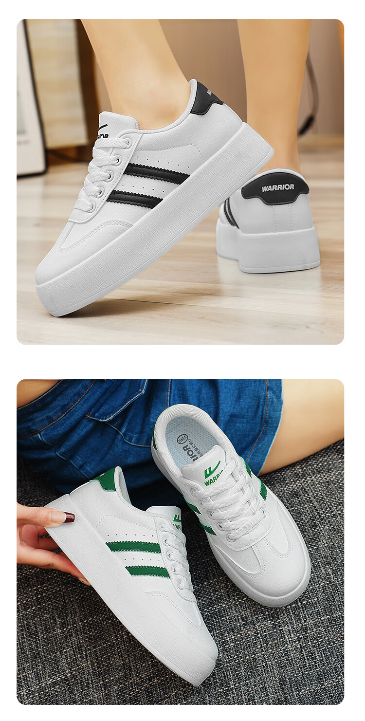 Warrior Women's Thick Sole Retro Leather Casual Sneakers Black White Size 37 19