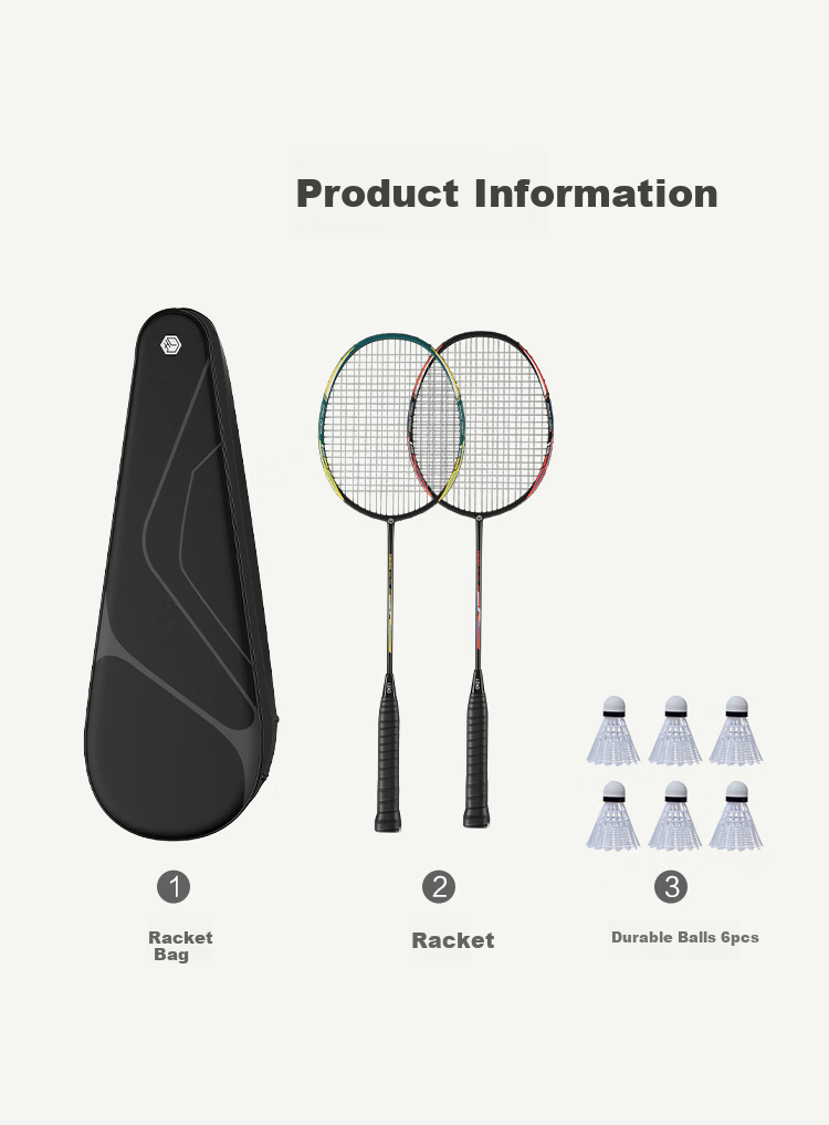 JD Original Full Aluminum Frame Badminton Racket, Li Ren 500 Pro Pair Set, Includes 6 Durable Shuttlecocks 10