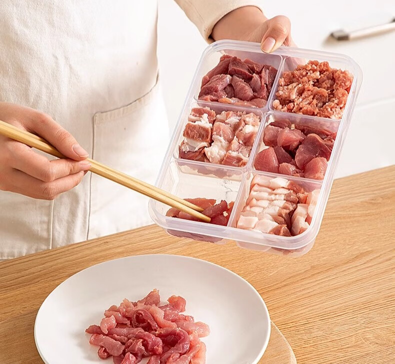 Jialifang Refrigerator Six-Compartment Storage Box Frozen Meat Container Freezer Fresh-Keeping Food Divider Organizer Food Grade 6