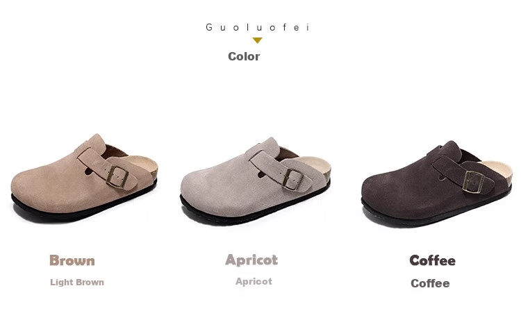 GUOLUOFEI Cork Shoes Birkenstock-Style Shoes Couple Fashion All-Season Men's And Women's Slippers Outdoor Wear Cowhide Closed-Toe Shoes Coffee Color Size 38 4