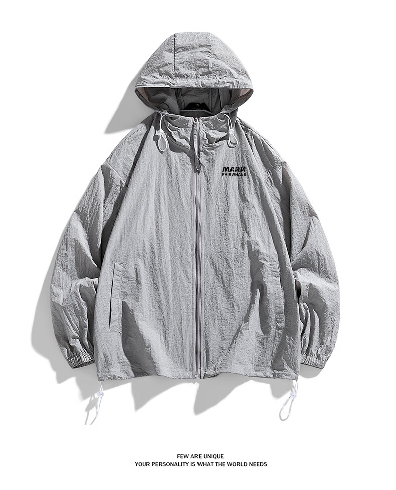FAIRWHALE Men's Summer Ice Silk Breathable Sunscreen Jacket Outdoor Lightweight UV Protection Skin Jacket Cement Gray L 15