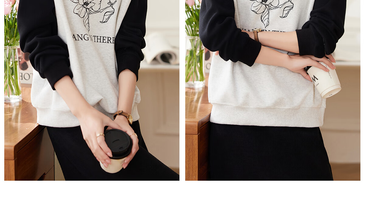 PinCai Relaxed Fit Sweatshirt Elegant Floral Print Crew Neck Colorblock Raglan Sleeve Versatile Jacket P143W1007 35