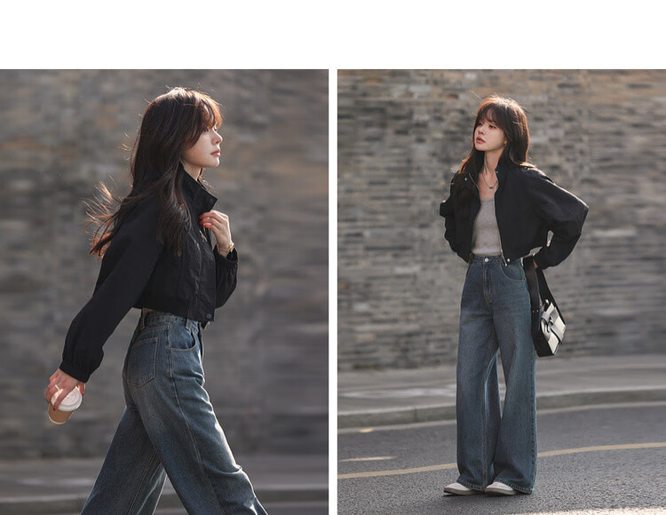 MT [Urban Style] Spring Street Style Stand Collar Casual Lightweight Zip-Up Loose Short Petite Women's Jacket 11