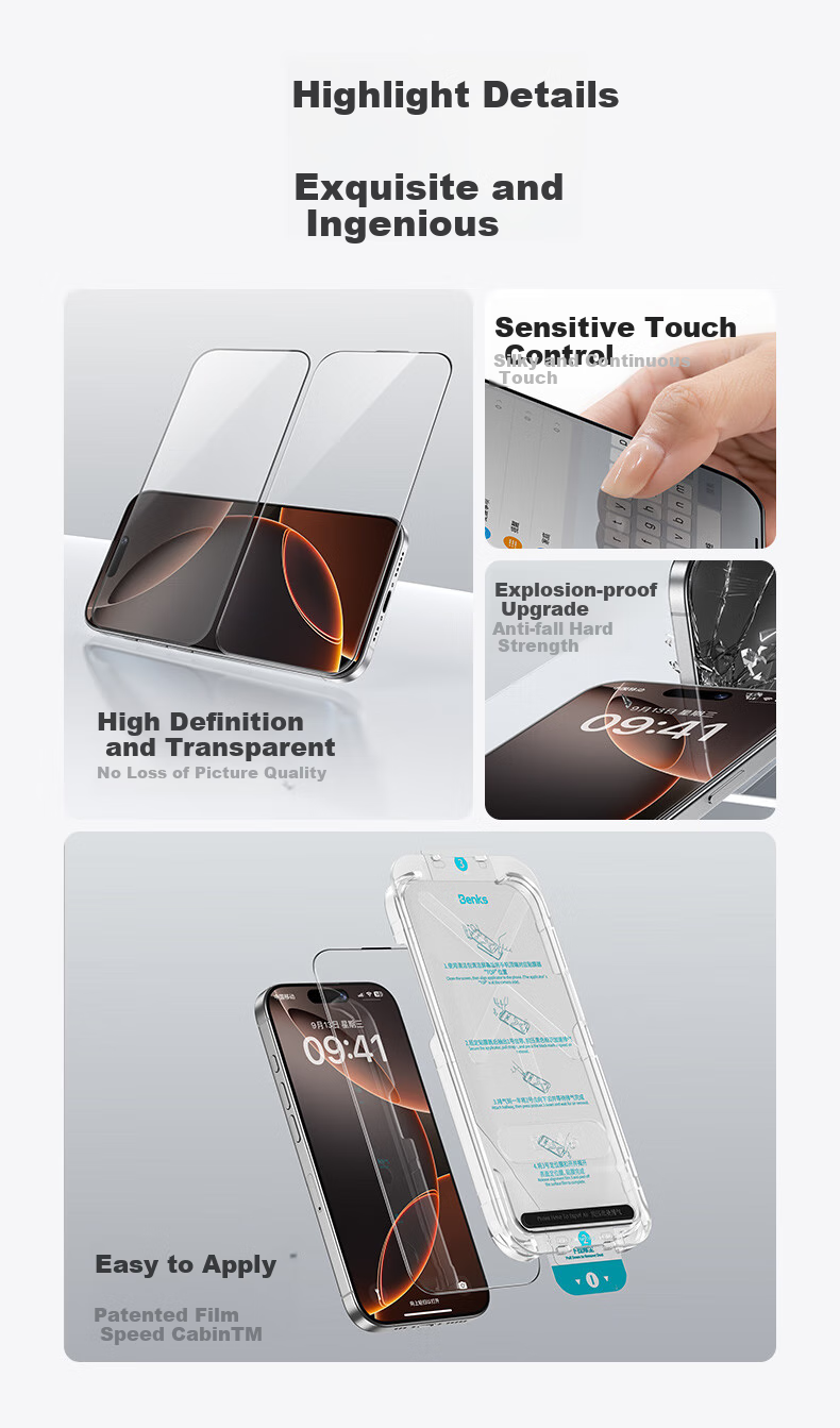 Benks Tempered Glass Screen Protector for Apple IPhone 16 Pro, Zero-Feel Anti-Dust Anti-Drop Anti-Fingerprint Ultra-Thin Phone Film, HD Clear 2-Pack 2
