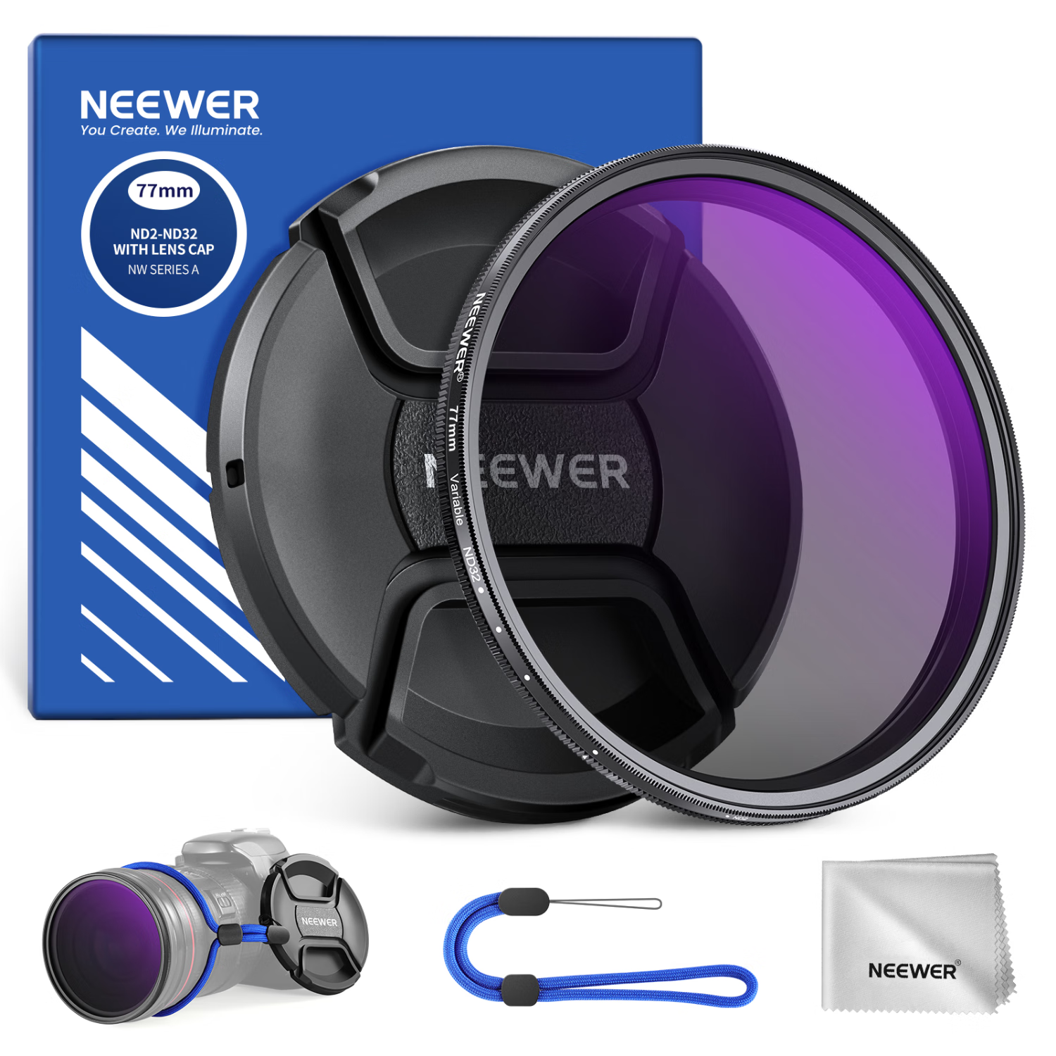 NEEWER Adjustable ND2-32 Neutral Density Filter 18-Layer Coating Oil-Resistant Scratch-Resistant Multi-Level ND Camera Filter for Landscape Photography 77mm