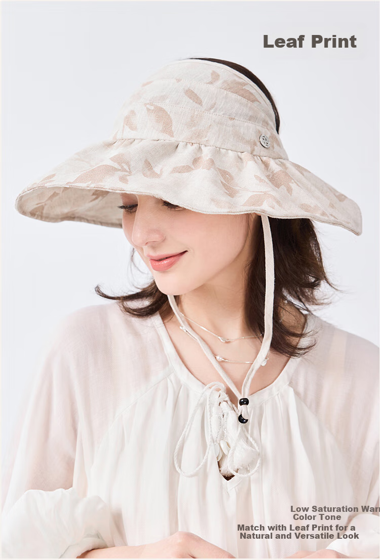 JIUMU Linen Sun Protection Hat for Women, Sun Visor, Sunhat, Open Top Hat, Cool Cap, Summer Outdoor Face-Covering UV Protection Hat for Wome 7