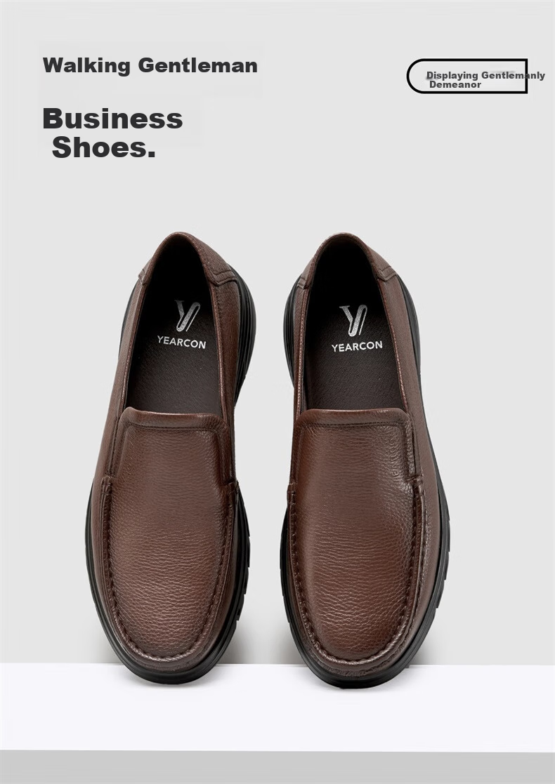 Yierkang Casual Leather Shoes for Men, Comfortable Slip-On Loafers with Perforated Design for Middle-Aged Fathers, Model 61775W, Black, Size 41 21