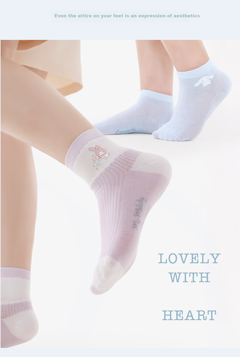 Hello Kitty Girls' Socks Spring And Summer Thin Mesh Socks Antibacterial Baby Children White Short Socks U4101 Matching Colors 16-18 12
