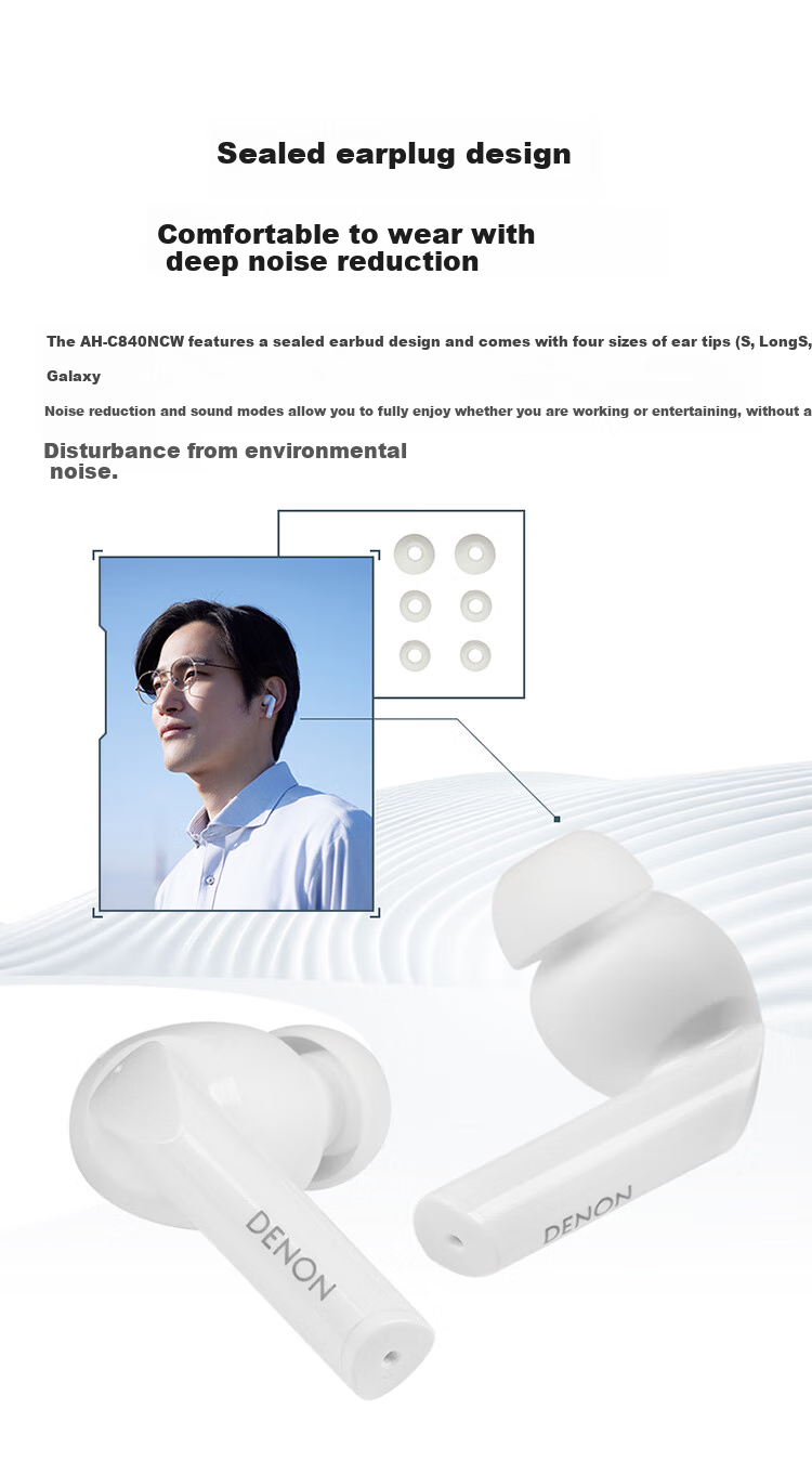 DENON AH-C840NCW True Wireless Bluetooth Earbuds, Active Noise Cancellation In-Ear Sports, Bluetooth 5.3, Long Battery Life High-Quality Call Headset, Black, Gift 6