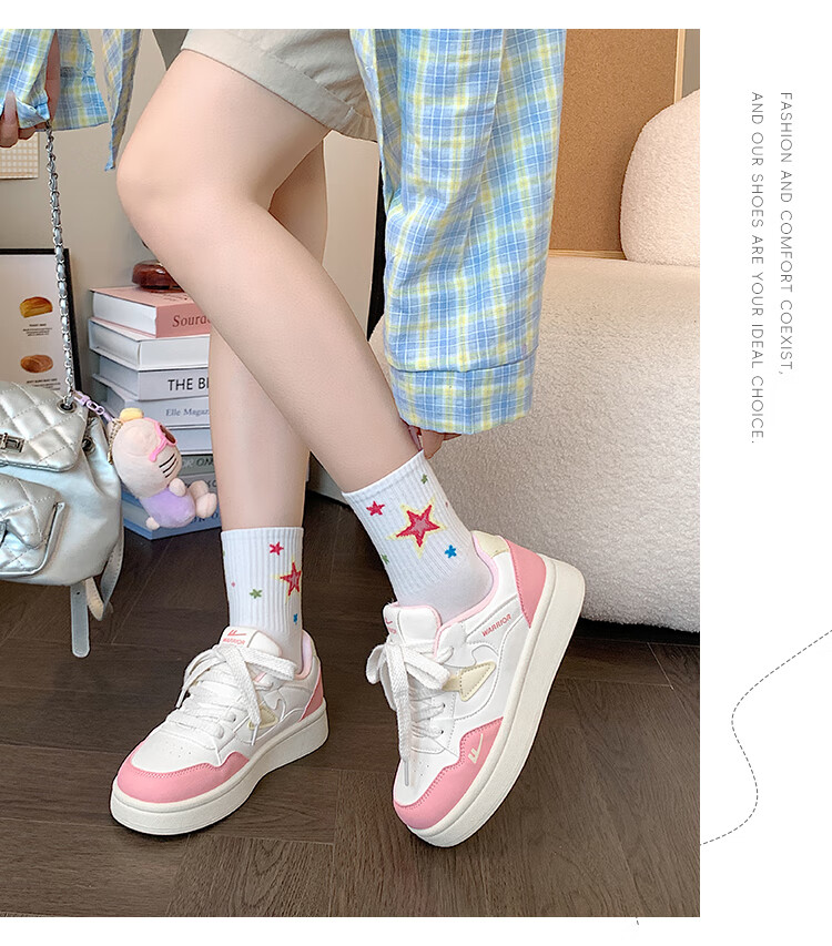 Warrior Women's Shoes, Thick-Soled Trendy Creative Footwear, Versatile Casual White Sneakers for Spring And Autumn, Student Sports Skateboard Shoes, Beige, Size 38 4
