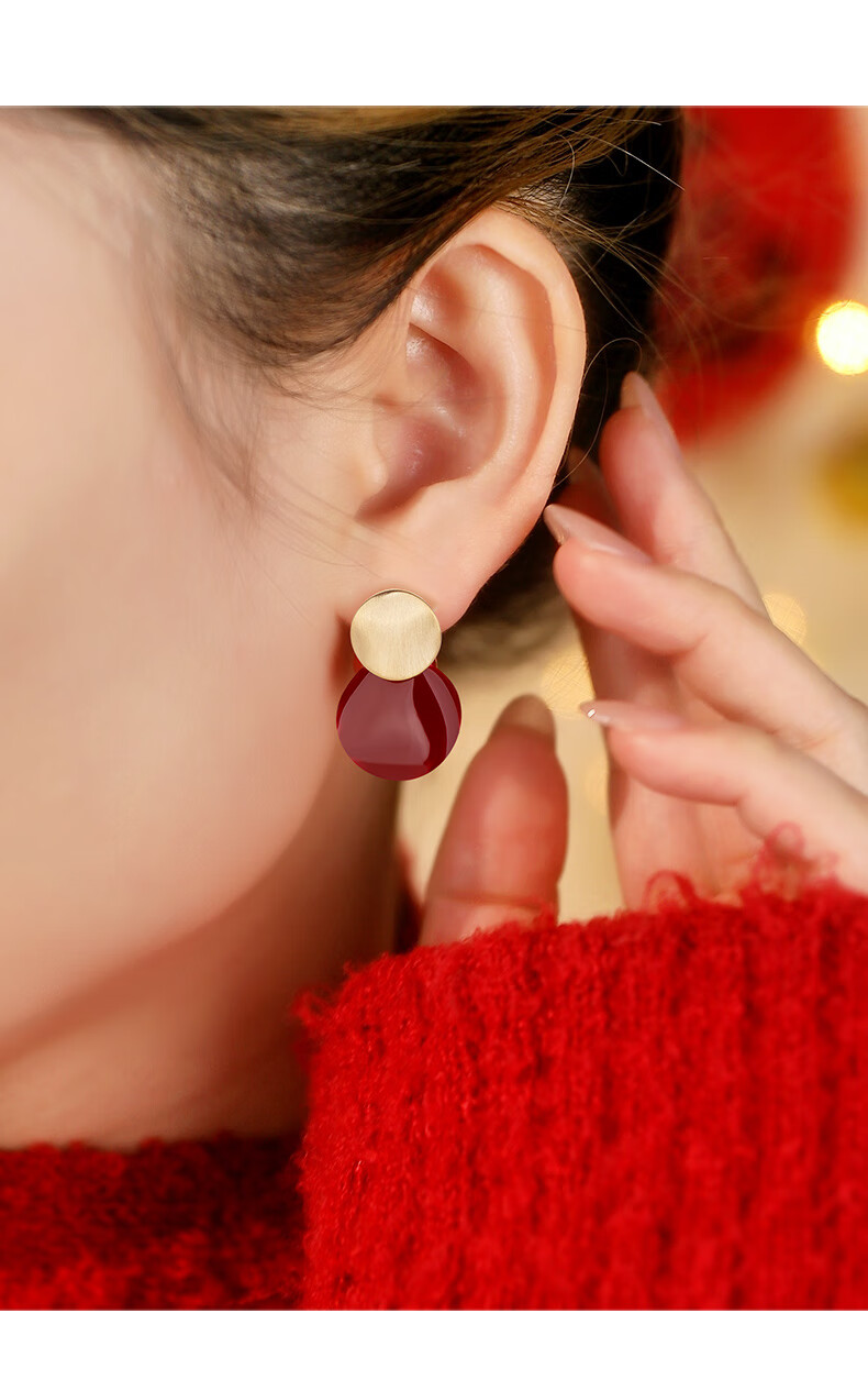 Qlady New Year Red Earrings for Women, Elegant Ear Studs, 2026 Style, High-End Silver Needle Light Luxury Earrings, Birthday Gift 2