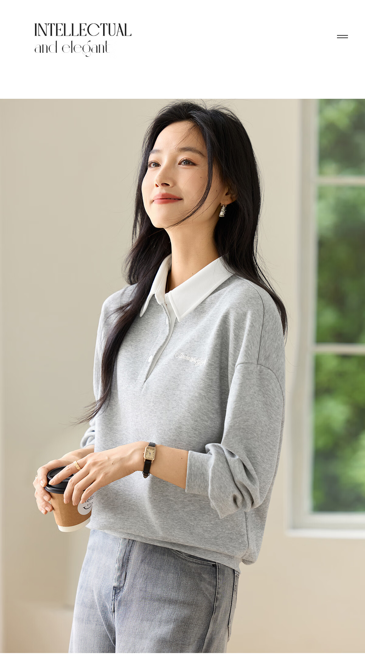 Chushen Spring Autumn Women's Fashion Colorblock Collar Letter Embroidered Versatile Sweatshirt S53W027 3