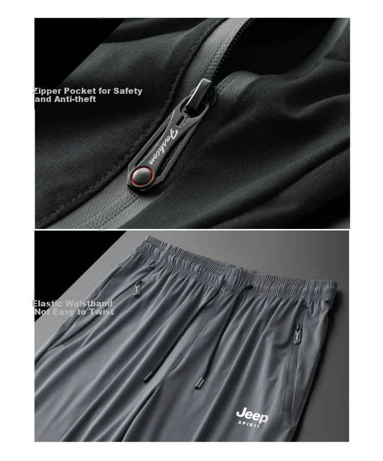 JEEP SPIRIT Men's Casual Pants, Summer Lightweight Quick-Dry Ice Silk Sports Trousers, Versatile Sun Protection Pants, Gray, XL 11
