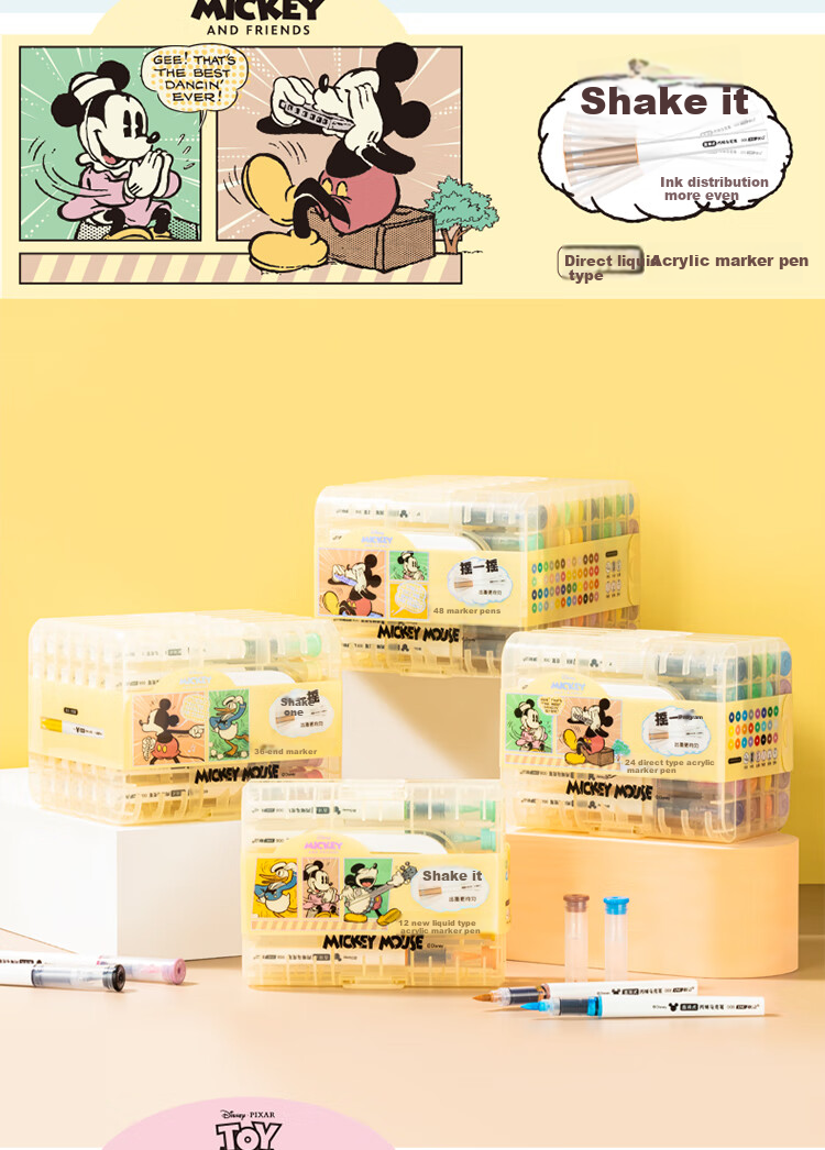 Disney 36-Color Direct Liquid Acrylic Markers, Children's Drawing Pens, Quick-Drying Cartoon Waterproof Paint Pens for Elementary School Students, Mickey Mouse Stationery 15