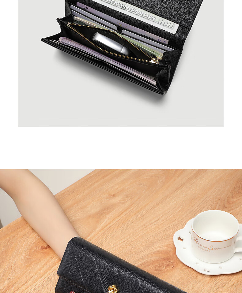 YUYULA Leather Women's Wallet, Large Capacity Clutch Bag, Long Style with Multiple Card Slots, Coin Purse, Light Luxury Leather Wallet, Birthday Gift 10