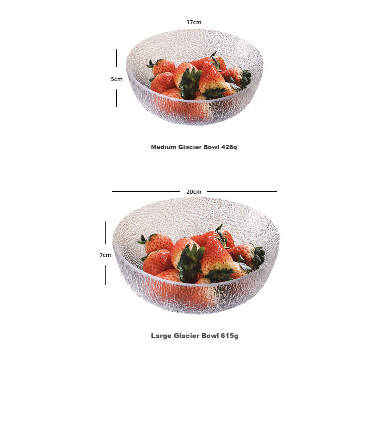 CRISTALGLASS Glacier Glass Salad Bowls Set of 3 - Transparent Round Glass Bowls for Home Use, Vegetable Fruit Plate, Yogurt Dessert Bowls 12