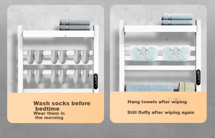 JD Original Warm Cloud SE No-Drill Electric Towel Rack, Carbon Fiber Heating, Bathroom Drying Storage Rack, Soft Mist White 8