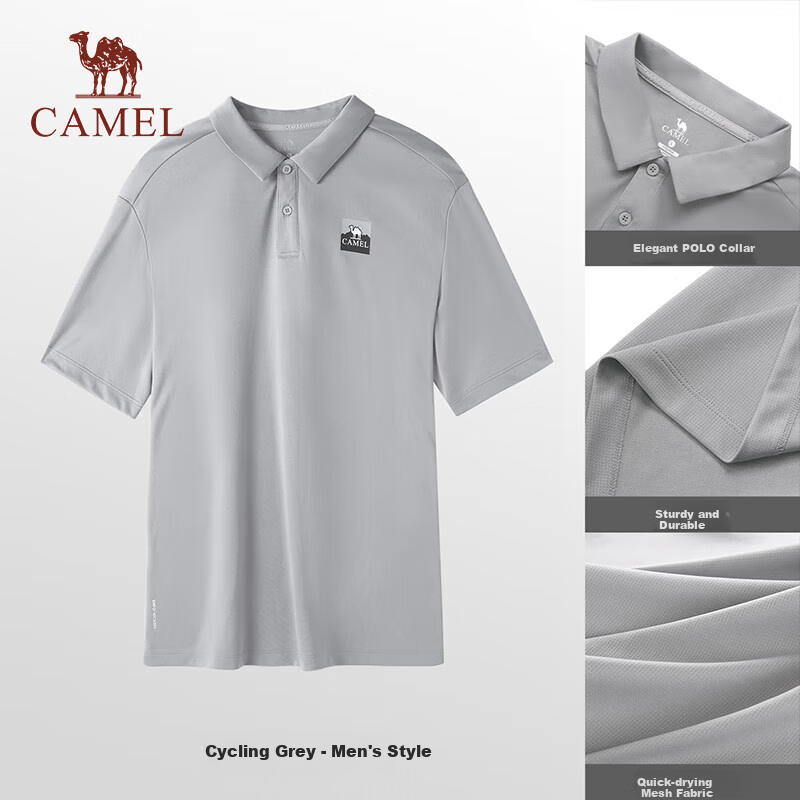 CAMEL Outdoor Quick-Dry Short-Sleeve Polo Shirt for Spring And Summer Couples, Breathable Moisture-Wicking Sports T-Shirt A14BZ01002