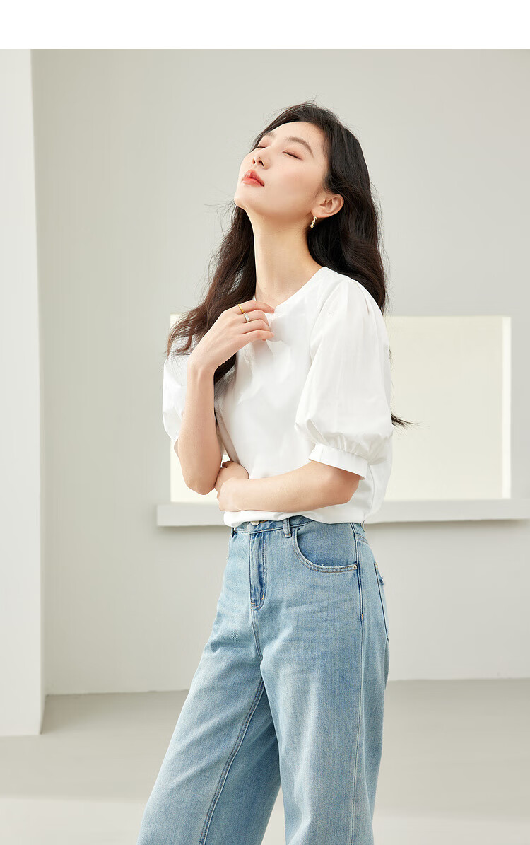 Vimly Elegant Commuter Lantern Sleeve Cotton T-Shirt for Women, New Summer 2026 Loose Short-Sleeve Distinctive Top 13