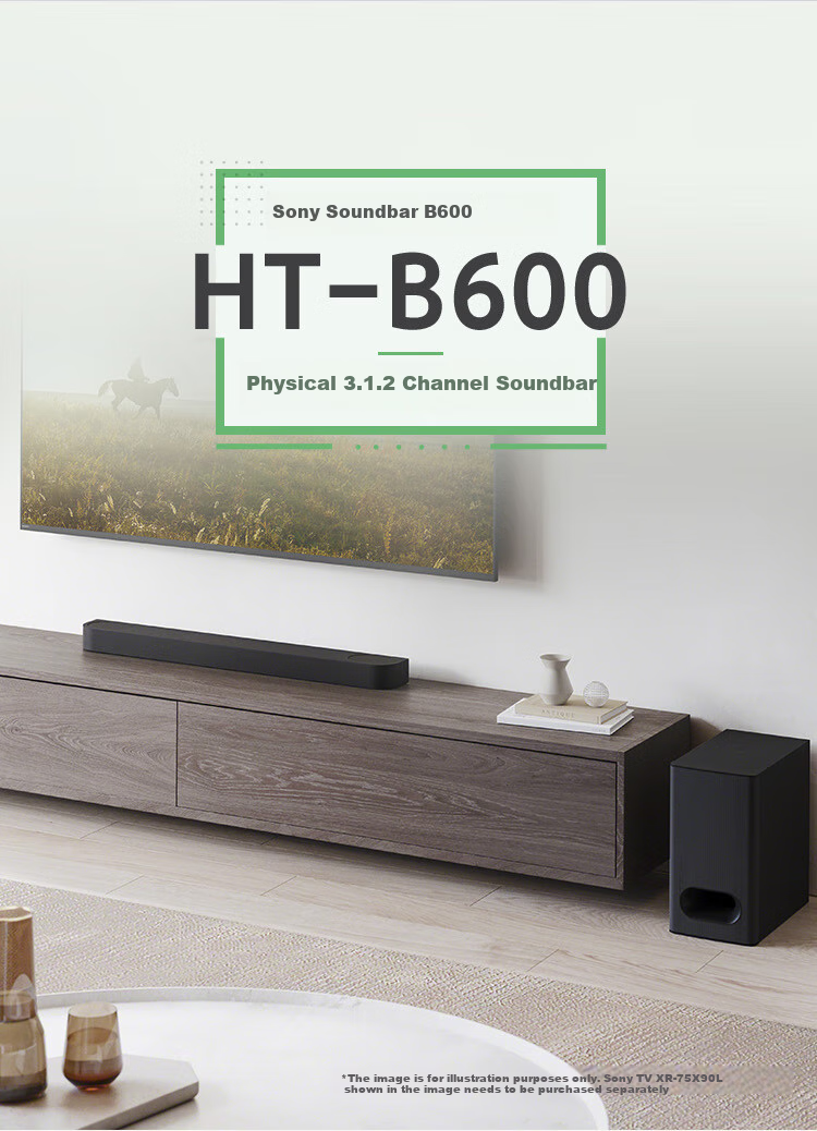 SONY HT-B600, 3.1.2 Channel, Independent Sky Channel, Wireless Subwoofer, Dolby Atmos, Home Theater System, Soundbar, 4K, Bluetooth 3
