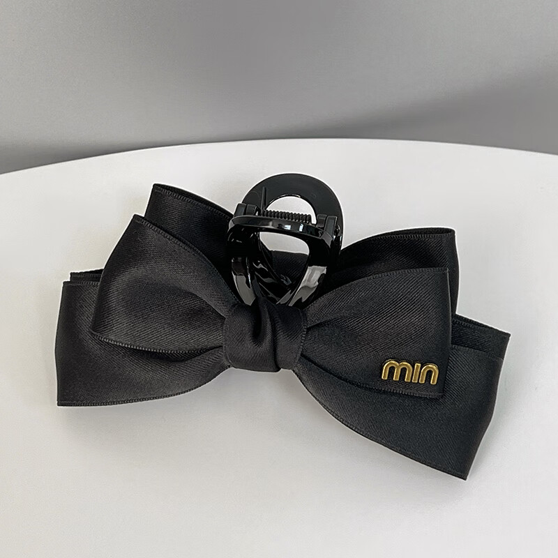 Huangjiama Black Bow Tie 13cm Shark Clip for Women, 2025 New Style Elegant Hair Clip, Back of Head Clip, Simple Versatile Hair Accessory 1