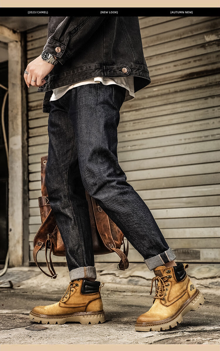 Bull Family Martin Boots Men Autumn Winter New Genuine Leather Yellow Boots Fashion Retro Versatile Work Boots Outdoor Hiking Shoes 10