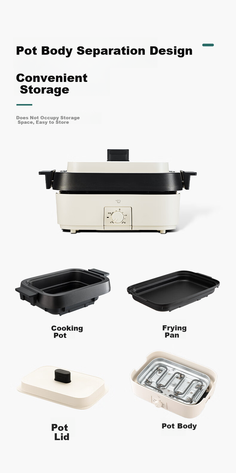 ZO JIRUSHI Multi-Functional Pot, Suitable for Barbecue And Hot Pot, Non-Stick Electric Cooker, Constant Temperature Heating, Detachable And Easy to Clean, EJ-MAH20C (Beige), Waterless Cooking 11