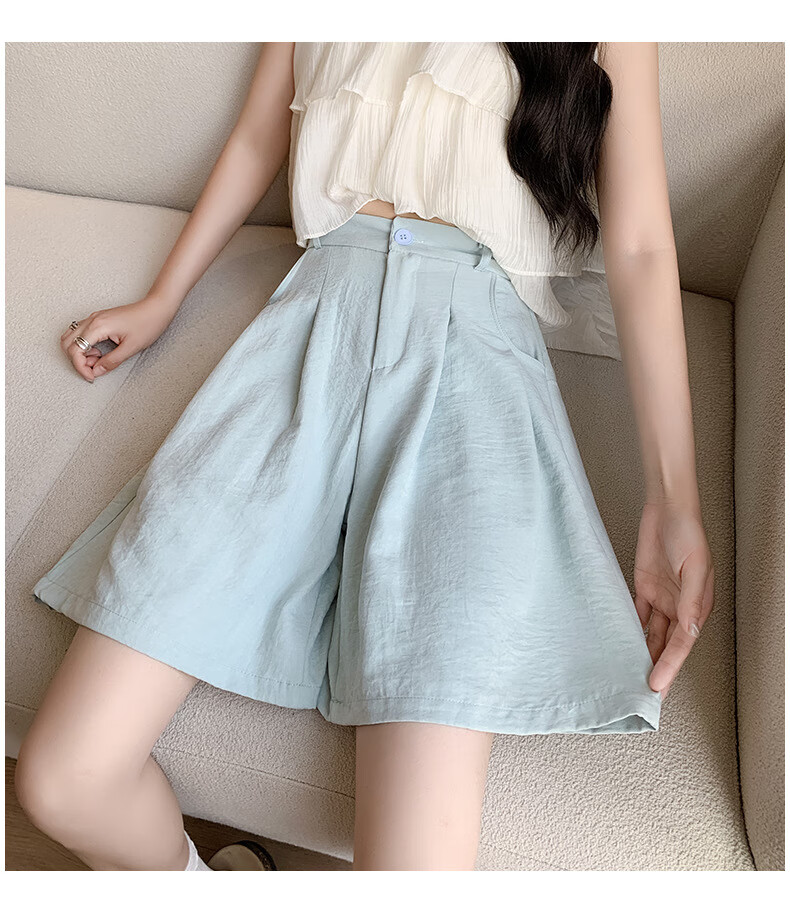 LangSha Milk Puff Suit Shorts for Women, Ice Silk Summer New High-Waist Loose Casual Mid-Length Pants, Relaxed Loose-Fitting Five-Point Shorts 18