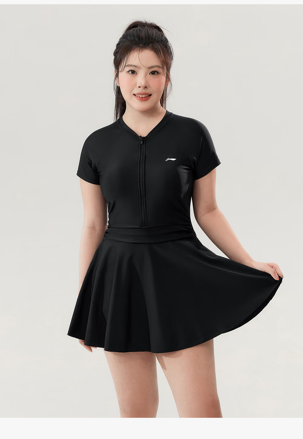 LI-NING Plus Size Women's Slimming Tummy Control One-Piece Swimsuit 2026 New Large Size Adult Hot Spring Swimwear for 200 Jin 7
