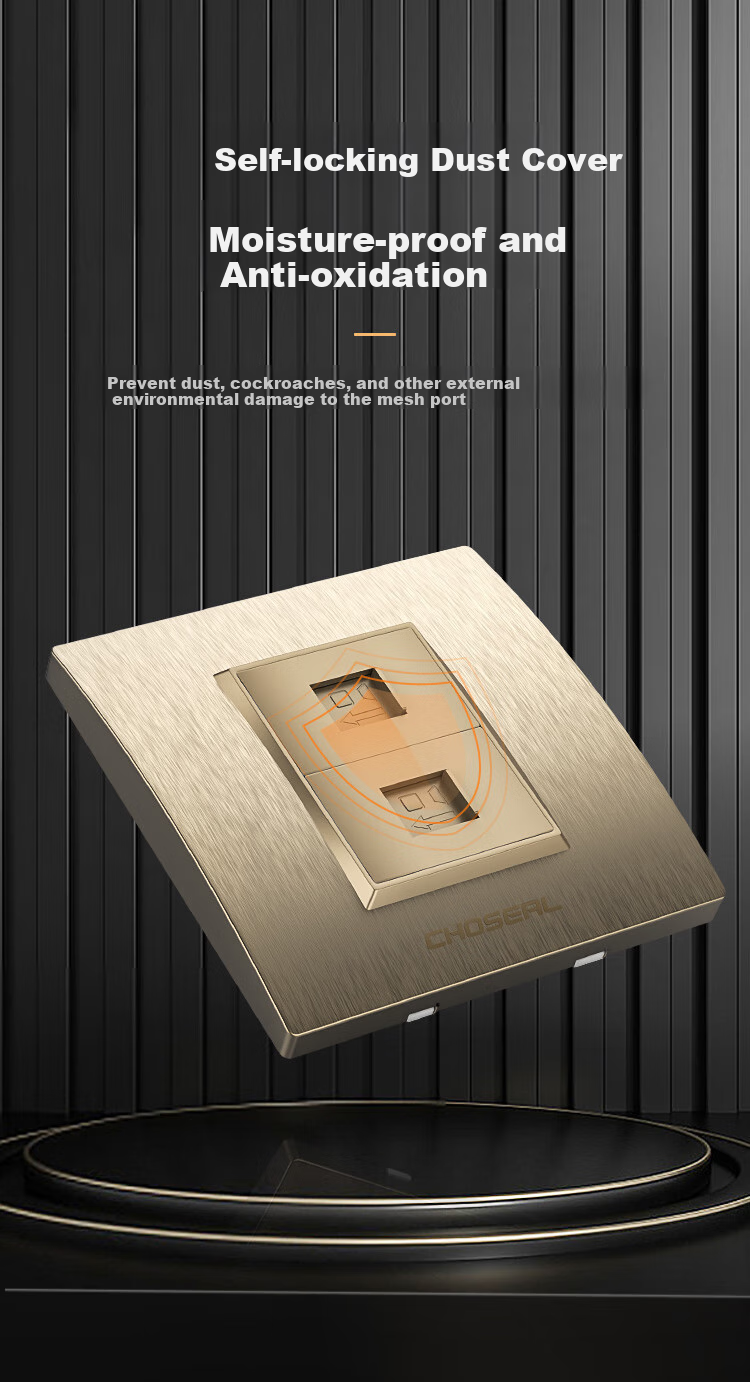 CHOOSEAL (CHOSEAL) Switch Socket Panel, Single-Port Six-Shielded Shielding-Free Module Network Information Panel, 86-Type Gigabit Concealed Socket, Gold Color, One Piece, QD4903 6