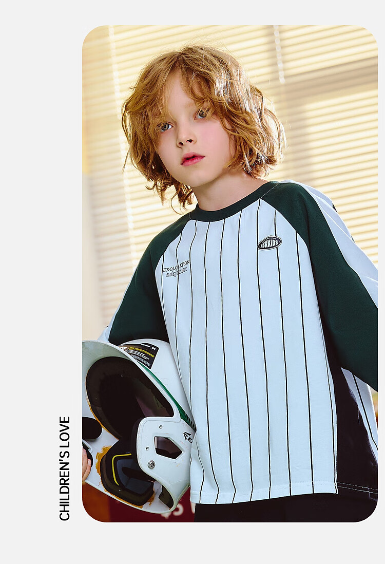 ASK JUNIOR [Pure Cotton] Children's Sports Drop-Shoulder Long-Sleeve T-Shirt, Autumn Inner Layer Pullover, Boys' Youth Wear 6
