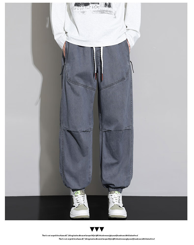 Top Youth Pure Cotton Men's Pants Autumn Winter Washed Jogger Cargo Pants Plus Size Loose Casual Trousers Black L 6