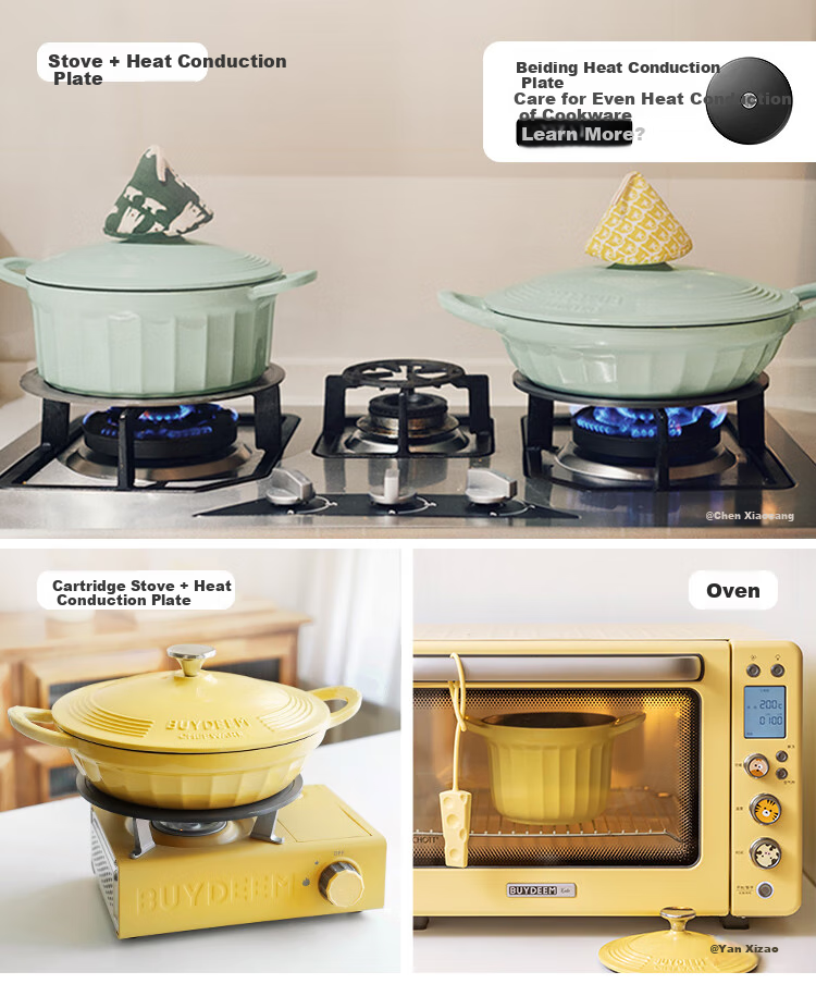 Buydeem Enamel Pot, Braising Small Round Pot, Double-Ear Cast Iron Pot, Stew Pot, 16cm Braising Pot, Light Gree 9