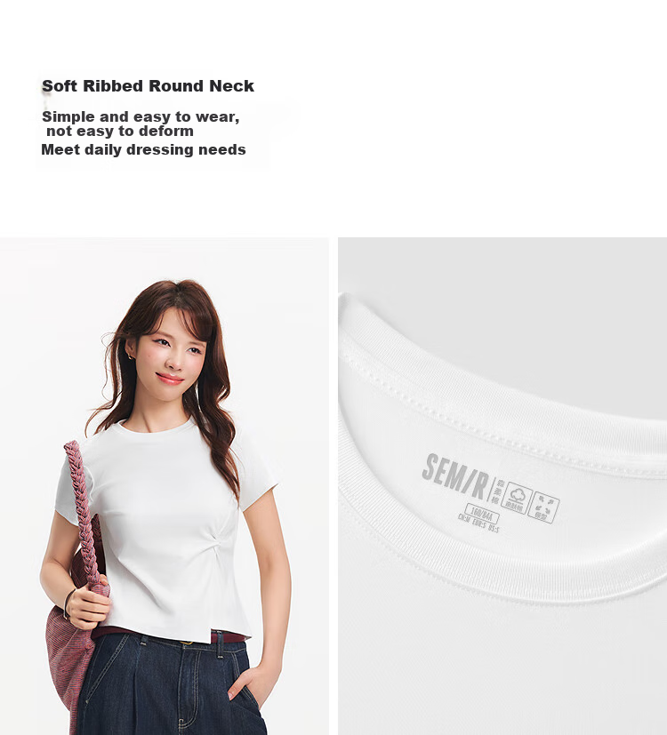 Semir Forest Soft | Women's Short Sleeve T-Shirt, Summer Cropped Style, Regular Shoulder, Solid Color, Slim Fit, Twisted Knot, Asymmetric Design Clothing 101325100095 13