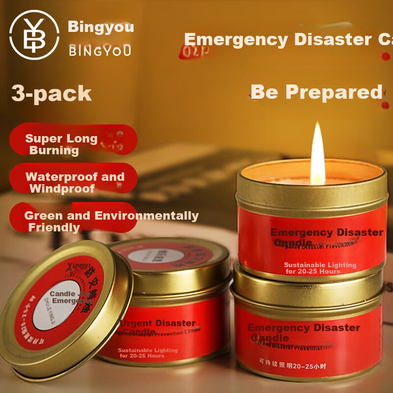 Bingyou Emergency Candles, Pack of 3, Disaster Prevention, Power Outage, Emergency Lighting, Extra Long Burning Time, Windproof, Smokeless And Odorless